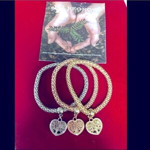 3-Regrow Australia Stretchy Heart Bracelets TriColor Rose Silver Yellow